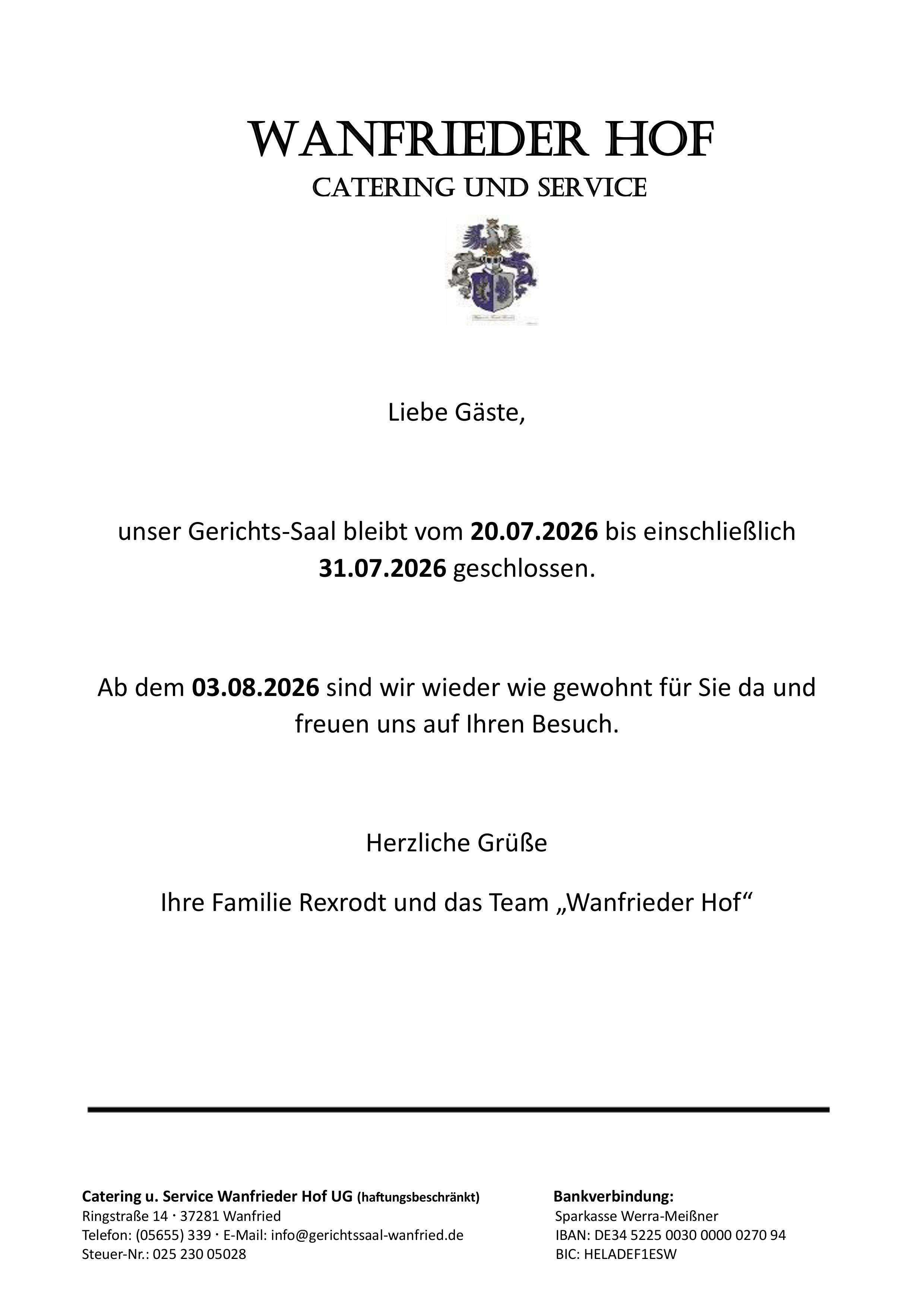 Speisekarte Gerichtssaal in Wanfried
